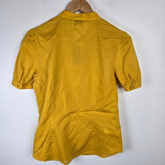 LOFT Womens Top Blouse Size S Yellow Ruffle Button Front‎ Short Sleeve - Picture 2 of 5